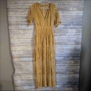 Mustard Yellow Lace Embroidered Maxi Romper